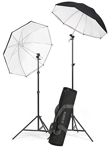 Kaiser Fototechnik 1204 Strobist Stativ-Set (2 Leuchtenstative, 2 Reflexschirme, 2 Neigegelenke für Blitzgeräte) schwarz von Kaiser