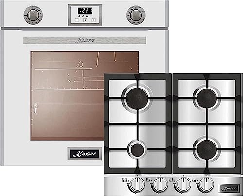 Kaiser Gasbackofen Gasherd-Set EG 6374 W + KG 6357, Einbau-Backofen 60cm in Weiß/Gas Backofen/Gas-Kochfeld 60 cm/Autark/Drehspieß/Grill/Heißluft/Selbstreinigung/Erdgas/Propangas von Kaiser