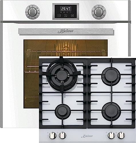 Kaiser Gasherd-Set EH 6326 W+KCG 6380 W, Einbau Elektro Backofen, Autark, 79L, Selbstreinigung, 10 Funktionen + Gas-Kochfeld, Weiß Glas, Einbau Herd, Erdgas Fl.Gas von Kaiser