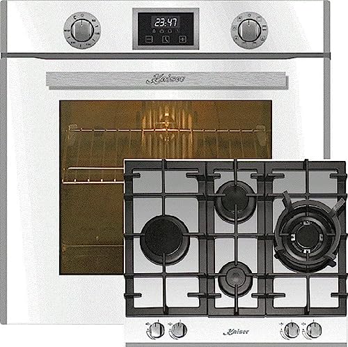 Kaiser Gasherd-Set EH 6326 W+KCG 6394 W, Elektro Einbau Backofen, Autark, 79L,10 Funktionen+Gas-Kochfeld, Einbau Herd, Weiß Glas, 3,8 KW WOK, Erdgas Fl.Gas von Kaiser