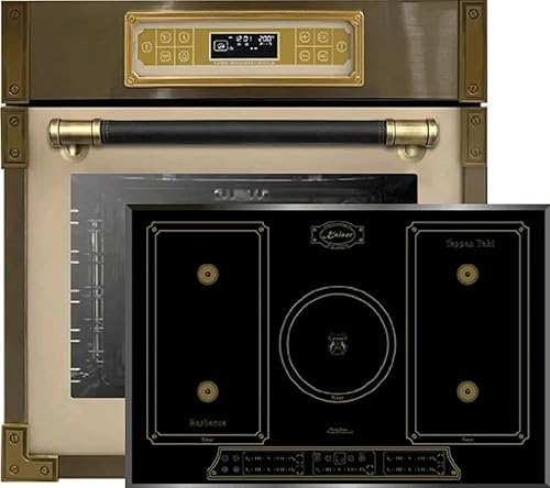 Kaiser Herdset EH 6726 ElfAD + KCT 7797 FI Em, Retro Einbau Backofen 80L, Elektro Backofenset – 11 Betriebsfunktionen + Retro Einbau Induktions Kochfeld 77 cm, Schwarzes Glas mit Facette von Kaiser