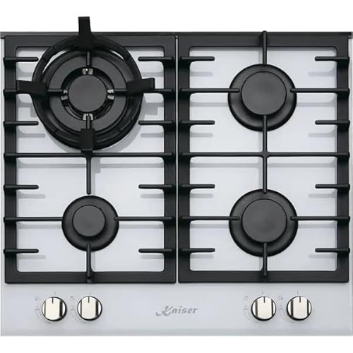 Kaiser KCG 6380 W Turbo Glaskeramik Gaskochfeld Einbau, 4 Hochwertige Brenner, 3,8 kW dreikreis Turbo-Brenner mit Wok- Adapter aus Gußeisen von Kaiser