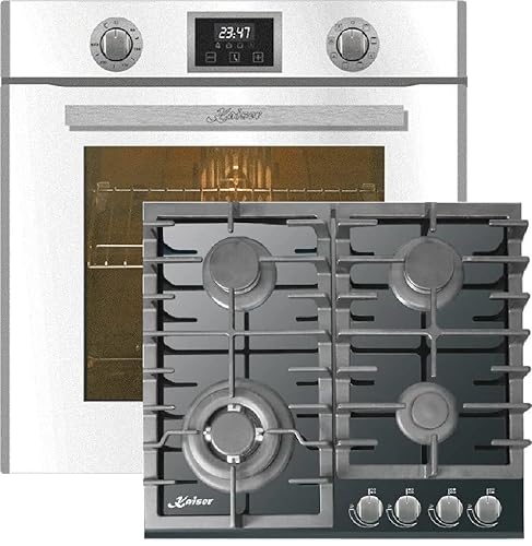 Kaiser Küchengeräte Backofen-Set EH 6326 W + KCT 6383 Turbo, Elektro Einbau Backofen, Autark, 79L, 10 Funktionen + Einbau Gas- Kochfeld, Schwarz Glas, 3,8kW WOK, Erdgas Fl.Gas von Kaiser