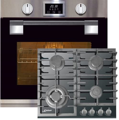 Kaiser Küchengeräte Backofen-Set EH 6337+KCG 6383 Turbo, Pyrolyse Elektro einbau Backofen, Bratautomatik, 79L, 11 Funktionen+Einbau Gas -Kochfeld 60cm, Schwarz Glas, Erdgas/Propangas von Kaiser