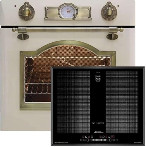 Kaiser Küchengeräte Backofen-Set EH 6355 ElfEm+KCT 67 FIN La Perle, Autark, Retro Einbau Backofen, 8 Funktionen + Einbau Induktions Kochfeld 60cm, Funktionsdisplay, FreeZone/FlexZone von Kaiser