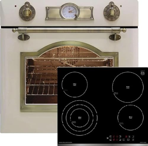 Kaiser Küchengeräte Backofen-Set EH 6355 ElfEm+KCT 6703 F, Autark, Retro Einbau Backofen, 8 Funktionen + Schwarzes Einbau Glaskeramik Kochfeld 60 cm, High-Light, Dreikreiskochzone von Kaiser