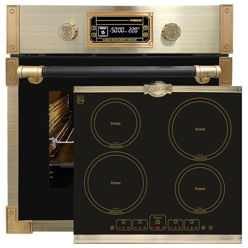 Kaiser Pyrolyse Backofen EH 6427 AD+KCT 6195 IEm, Retro Pyrolyse Einbau Backofen 73L +Induktions-Kochfeld, Retro Induktionskochfeld, Metallplatten Bronze,4 QickHeat von Kaiser