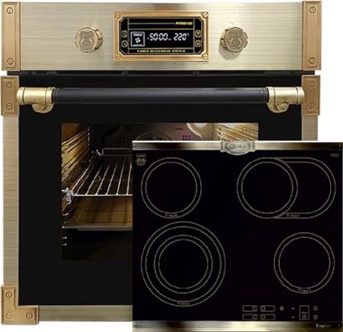 Kaiser Pyrolyse Backofen »EH 6427 AD+KCT 6385 Em«, Retro Pyrolyse Einbau Backofen 73L Schwarzfarbiges Glas 60 cm+Exklusives Autarkers High Light Glaskeramik Kochfeld 60cm,Herd Einbau von Kaiser