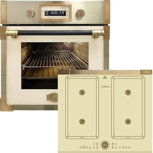 Kaiser Pyrolyse Backofen »EH 6427 ElfAD+KCT 6745 ElfAD«, Retro Pyrolyse Einbau Backofen 73L Elfebeinfarbiges Glas 60 cm+Induktions-Kochfeld, Retro Induktionskochfeld, Metallplatten Bronze,4 QickHeat von Kaiser