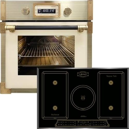 Kaiser Pyrolyse Backofen »EH 6427 ElfAD+KCT 7797 Em«, Retro Pyrolyse Einbau Backofen 73L Elfebeinfarbiges Glas 60 cm+ Induktionskochfeld 77cm, FREE ZONE, PowerBoost 4,3 KW, 5 QuickHeat,Kochfeld von Kaiser