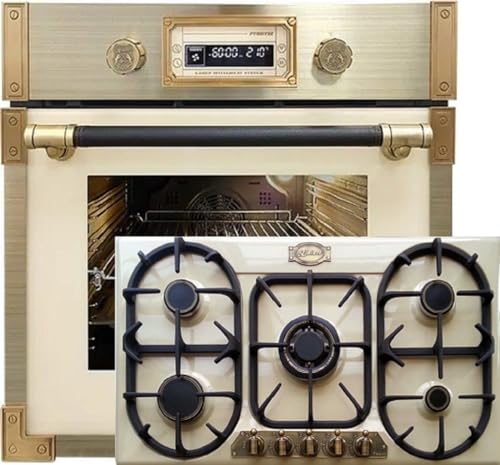 Kaiser Pyrolyse Backofen »EH 6427 ElfAD+KG 9325 ElfEm«, Retro Pyrolyse Einbau Backofen 73L Elfebeinfarbiges Glas 60 cm+Einbau Herd, Emaliert Elfenbein, 3,8 KW WOK,Gas-Control,Erdgas, Propangas von Kaiser