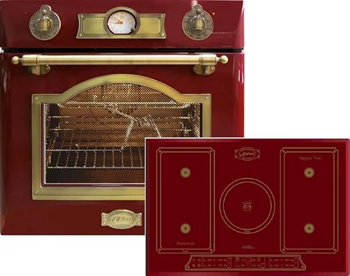 Retro Herd Set Induktion Autark Kaiser Empire Rot/Einbau Backofen Kaiser Eh 6355 RotEm + Induktionskochfeld Kaiser KCT 7797 RotEm 77 cm/Drehspieß,Selbstreinigung/Backofen Kochfeld Kombination/ von Kaiser