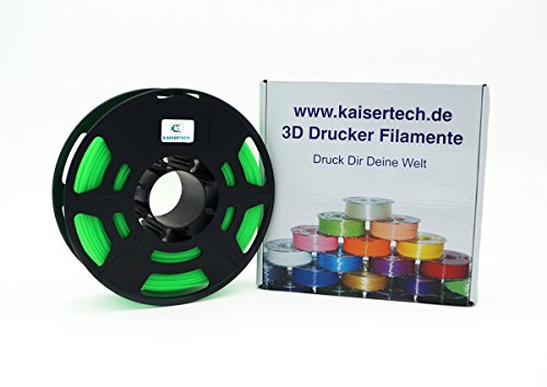 Kaisertech Filament für 3D Drucker 1kg PLA/ABS 1.75mm / 3mm - Premium Qualität & geeignet für MakerBot RepRap MakerGear Ultimaker uvm. (PLA 1.75mm, Glow in dark Grün) von Kaisertech