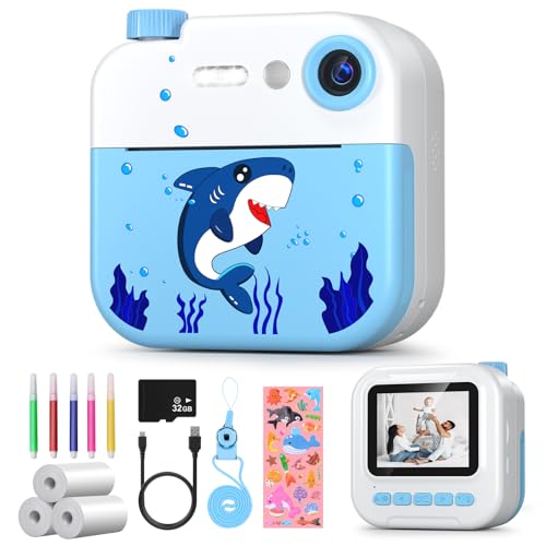 Sofortbildkamera Kinder Kamera,Kinderkamera DigitalKamera 2.4" mit Druckpapier & 32G Karte,Geschenke für Mädchen Jungen 3-12 Jahren (Blau) von Kaishengyuan