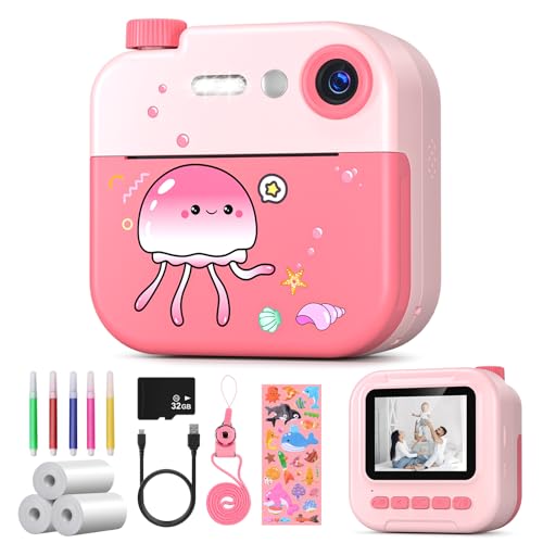 Sofortbildkamera Kinderkamera,Kamera Kinder DigitalKamera 2.4" mit Druckpapier & 32G Karte,Geschenke für Mädchen Jungen 3-12 Jahren (Rosa) von Kaishengyuan