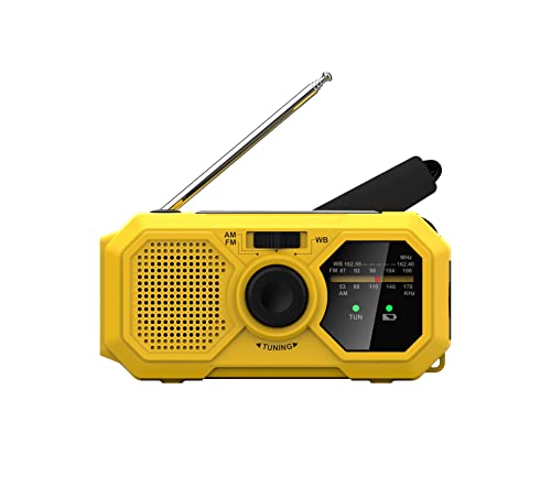 Kaito V5 Notfallradio - Solarpanel und Handkurbel - LED-Taschenlampe - Voyager Mini NOAA Wetterradio - AM/FM Radio Wiederaufladbarer Akku (Gelb) von Kaito