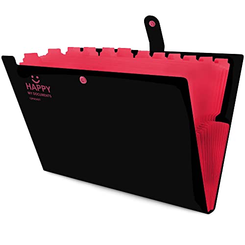 Dokumentenmappe, A4 Ordnungsmappe, Fächern Ordner, Hohe Kapazität, Erweiterbar, Leicht zu Tragen, mit Druckknopf und 12 Fächer, für Zuhause oder Büro Dokumente Papiere (Schwarz) von Kaizuca