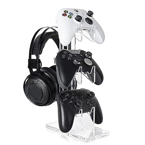 Kakbrt Controller Halter für Xbox Series X PS4 PS5 Switch Joy Con, Kopfhörer und Controller Ständer aus Transparentem Acryl, Controller-Organizer für 3 GamepadsGamepads von Kakbrt