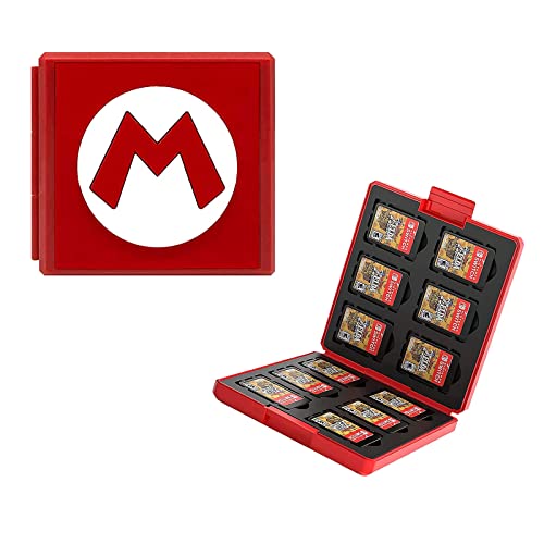 Speicherkarten Tragetasche für Switch Lite NS NX Game Card,Nintendo Switch Memory Card Case,Schutzhülle Aufbewahrungsbox Spiele Cards Tasche 12 Schlitze für Game (Mario/Red) von Kakbrt