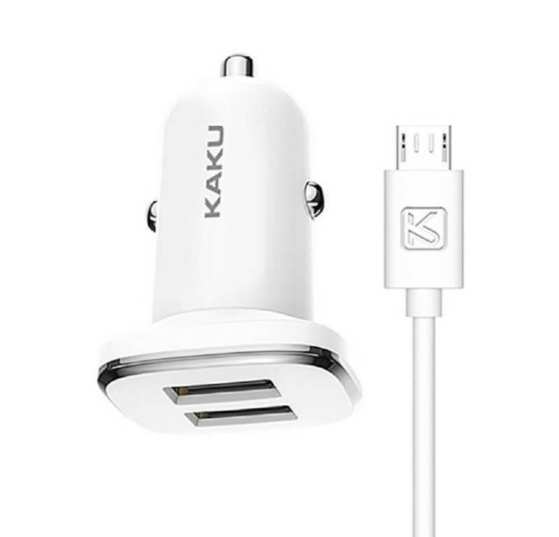 Kaku 2.4A 2x USB + Micro-USB Ladekabel Dual Port Ladegerät KFZ weiß Smartphone-Ladegerät von Kaku
