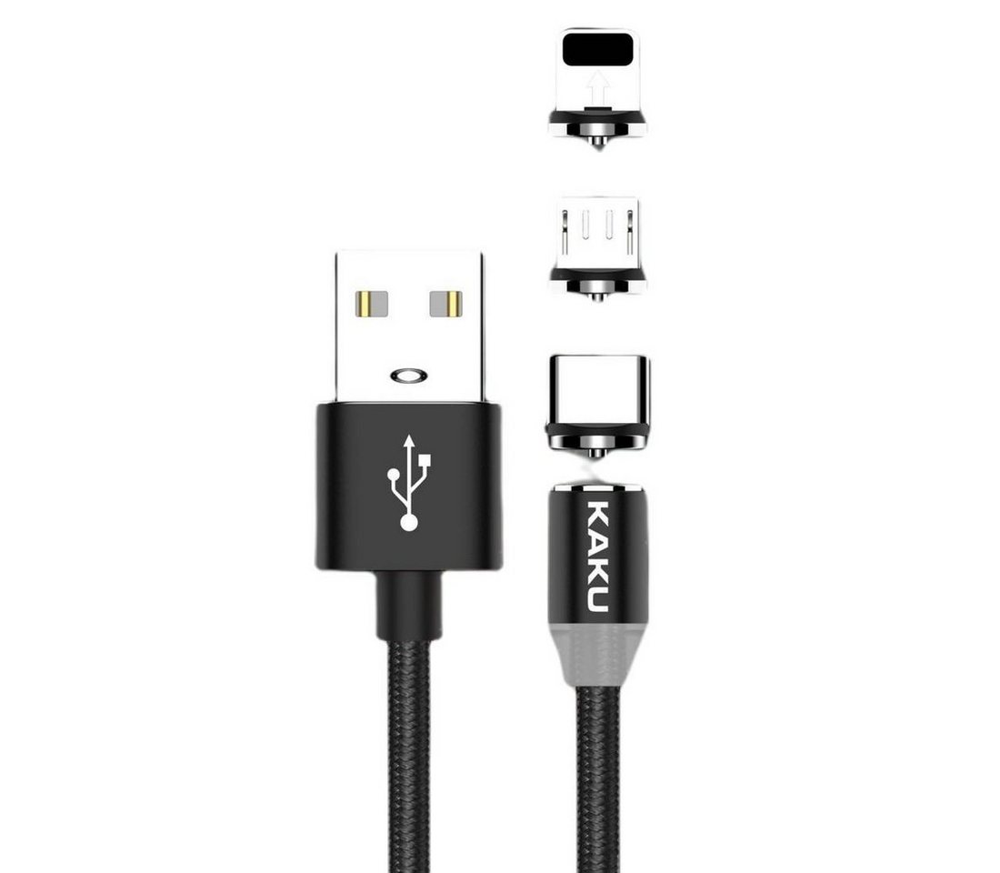 Kaku 3in1 USB Schnell Ladekabel Micro USB C Typ-C 3A 1M Schwarz Smartphone-Kabel von Kaku