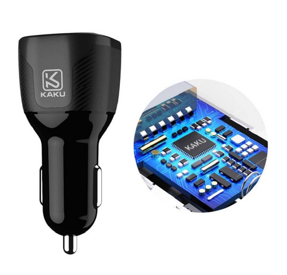 Kaku KFZ-Ladegerät 2.4A 2xUSB Dual Port 3in1 Typ-C, Lightning, Micro-USB Smartphone-Ladegerät von Kaku