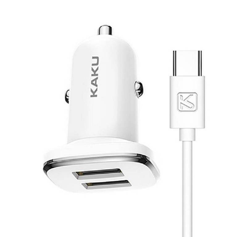 Kaku Kaku 2.4A 2x USB + Typ-C Ladekabel Dual Port Ladegerät KFZ weiß Smartphone-Ladegerät von Kaku