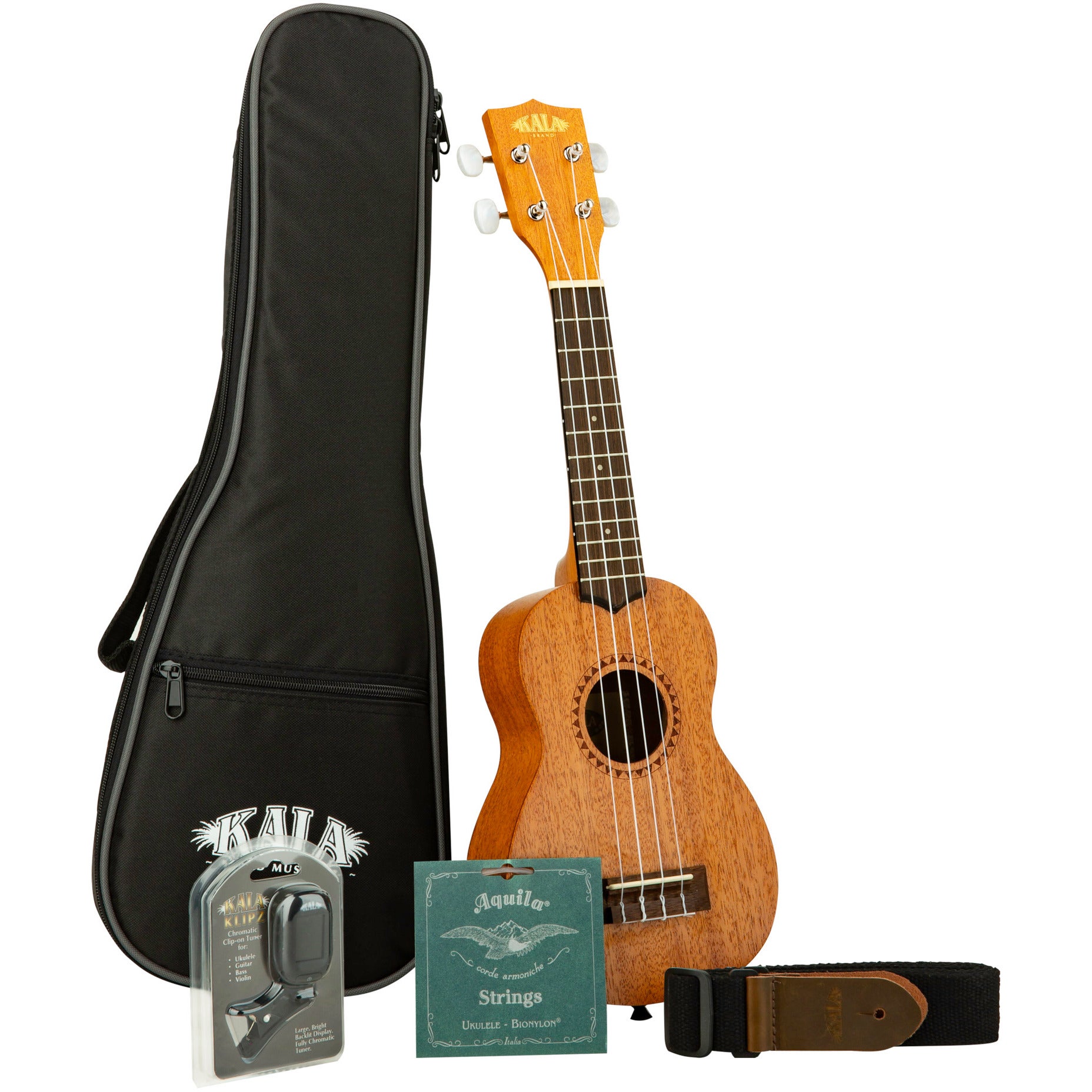 Kala KA KA 15 S BNDL RW Soprano Ukulele Starter Pack + Gig Bag, Tuner, Strap and Strings von Kala