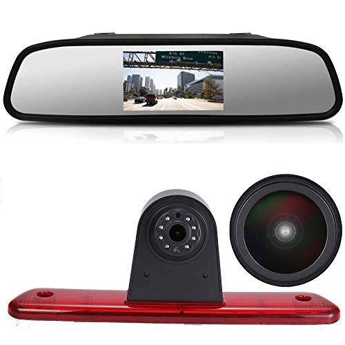 18mm Lens Auto Dach Bremslicht Rückfahrkamera Farbkamera Einparkkamera Rückfahrsystem+4.3" Zoll LCD Rückspiegel für Peugeot Expert 2007-2016/Fiat Scudo 2007-2016/Citroen Jumpy 2007-2016 von Kalakus