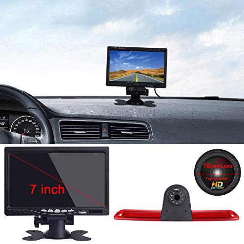 Wasserdicht Einparkkamera 18mm Lens Bremslicht Rückfahrkamera integriert in 3. Bremsleuchte Kamera mit 7" LCD Monitor für Mercedes Benz Sprinter W906/Caravelle 2007-2015 von Kalakus