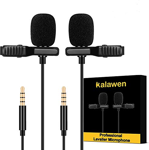 Kalawen Lavalier Mikrofon 2 Omnidirectional Kondensator Lapel Mic für 3,5mm Android Smartphone iPhone, PC und Kamera mit Zwei 2m Mikrofon Verlängerungskabel für Interview Videokonferenz Podcast von Kalawen