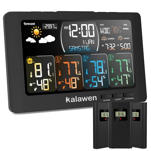 Kalawen Wetterstation Funk mit 3 Außensensoren Temperatur Innen Außen Hygrometer Funk wecker Luftfeuchtigkeit RCC DCF Kalawen Wetterstation Funk mit 3 Außensensoren Temperatur Innen Außen Hygrometer Funk wecker Luftfeuchtigkeit RCC DCF von Kalawen