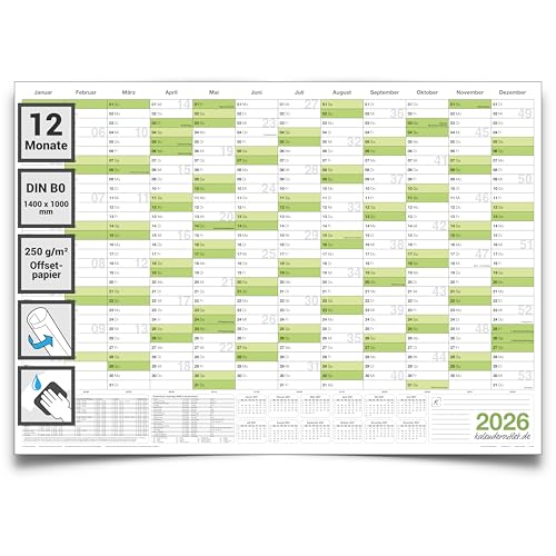 Kalenderoutlet DIN B0 Wandkalender 2026 abwischbar – XXL Jahresplaner 140x100 cm für Büro, Schule & Zuhause, großer Wandkalender 2026, Jahreskalender, Kalender 2026 deutsch, Planer großformat von Kalenderoutlet