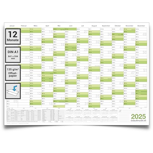 Kalenderoutlet Din A1 Wandkalender 2025, Jahresplaner 84,0 x 59,0cm gefalteter Wandplaner, Jahreskalender, Kalender in deutscher Sprache von Kalenderoutlet