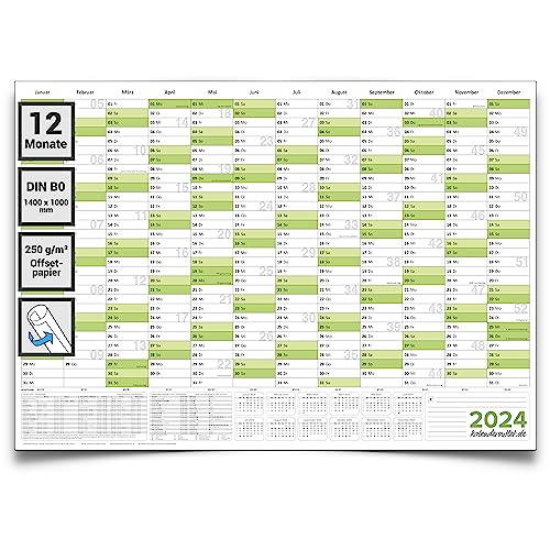 Kalenderoutlet Din B0 XXL Wandkalender 2024 gruen Premium Qualitäts Papier 140x100cm, gerollter Wandplaner, Jahreskalender, Kalender 2024 in deutscher Sprache von Kalenderoutlet von Kalenderoutlet