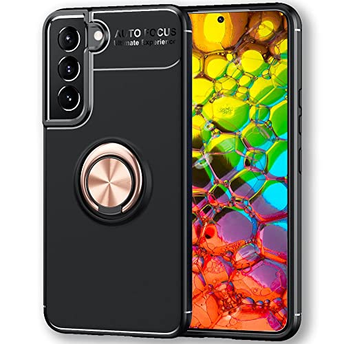 KALIROO Ringhülle Standfunktion kompatibel mit Samsung Galaxy S22 Plus Hülle, Drehbarer 360-Grad Ring Finger-Halter & Aufsteller, Matt-Schwarze Silikon Schutzhülle Cover rutschfest, Farbe:Rose Gold von Kaliroo