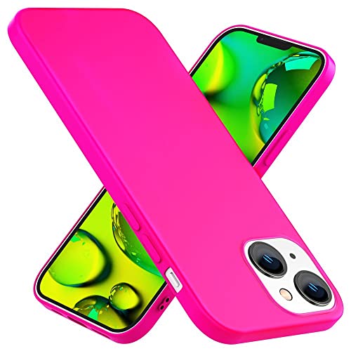 Kaliroo Bunte Neonhülle kompatibel mit iPhone 14 Hülle, Intensiv Leuchtend Samtig Weich rutschfest Soft, Dünne Neon Silikon Schutzhülle Slim Cover Handyhülle Case Backcover Flexibel, Farbe:Pink von Kaliroo