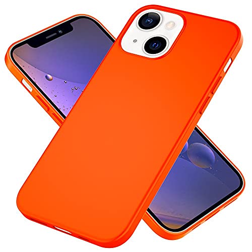 Kaliroo Bunte Silikonhülle kompatibel mit iPhone 13 Hülle, Neon Farbig Leuchtend Weich Gummiert rutschfest Dünn, Soft Case Silikon Gel Handyhülle Einfarbig, Slim Cover Schutzhülle Etui, Farbe:Orange von Kaliroo