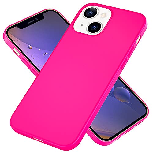 Kaliroo Bunte Silikonhülle kompatibel mit iPhone 13 Hülle, Neon Farbig Leuchtend Weich Gummiert rutschfest Dünn, Soft Case Silikon Gel Handyhülle Einfarbig, Slim Cover Schutzhülle Etui, Farbe:Pink von Kaliroo