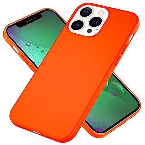 Kaliroo Bunte Silikonhülle kompatibel mit iPhone 13 PRO Hülle, Neon Farbig Leuchtend Weich Gummiert rutschfest Dünn, Soft Case Silikon Gel Handyhülle Einfarbig, Slim Cover Schutzhülle, Farbe:Orange von Kaliroo