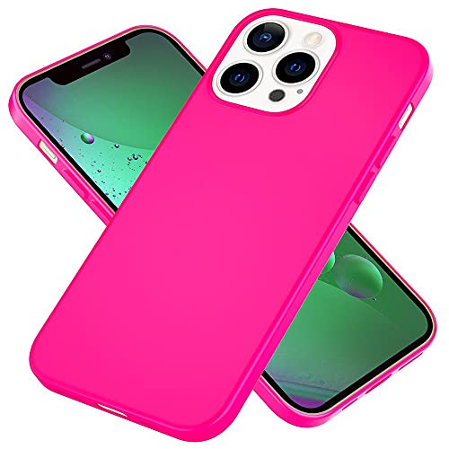 Kaliroo Bunte Silikonhülle kompatibel mit iPhone 13 PRO Hülle, Neon Farbig Leuchtend Weich Gummiert rutschfest Dünn, Soft Case Silikon Gel Handyhülle Einfarbig, Slim Cover Schutzhülle, Farbe:Pink von Kaliroo