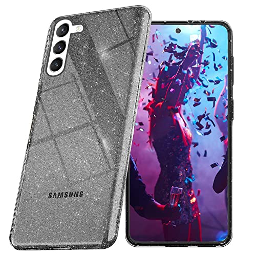 Kaliroo Durchsichtige Glitzerhülle kompatibel mit Samsung Galaxy S23 Hülle, Diamant Glitter Case Anti-Gelb Durchscheinend Robust, Pailletten Silikon Glitzer Schutzhülle Bling Cover, Farbe:Schwarz von Kaliroo