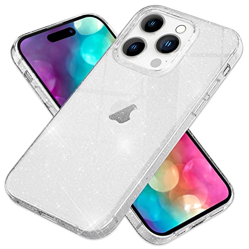 Kaliroo Durchsichtige Glitzerhülle kompatibel mit iPhone 14 Pro Hülle, Diamant Glitter Case Anti-Gelb Durchscheinend Robust, Pailletten Silikon Glitzer Schutzhülle Bling TPU Cover, Farbe:Transparent von Kaliroo