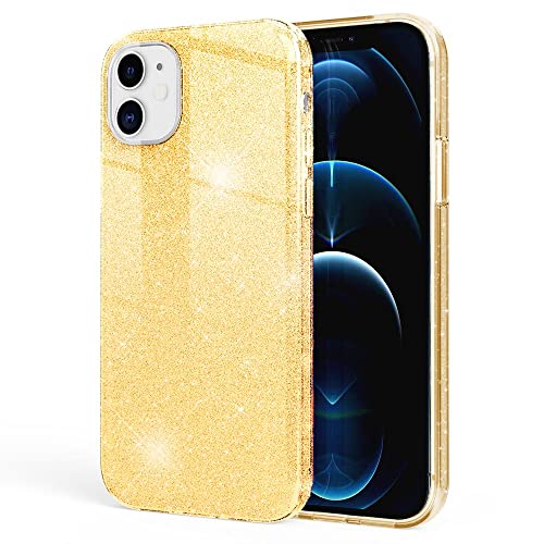 Kaliroo Glitter Case kompatibel mit iPhone 12 | iPhone 12 PRO Hülle, Glitzer Schutzhülle Bling Cover Silikon Handyhülle Glänzend, Strass Bumper Diamant Etui Diamond Backcover Schale, Farbe:Gold von Kaliroo