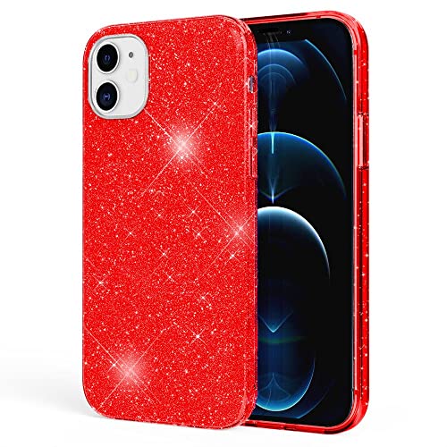 Kaliroo Glitter Case kompatibel mit iPhone 12 | iPhone 12 PRO Hülle, Glitzer Schutzhülle Bling Cover Silikon Handyhülle Glänzend, Strass Bumper Diamant Etui Diamond Backcover Schale, Farbe:Rot von Kaliroo