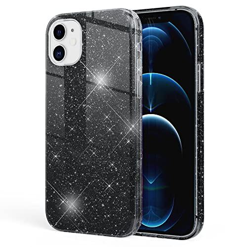 Kaliroo Glitter Case kompatibel mit iPhone 12 | iPhone 12 PRO Hülle, Glitzer Schutzhülle Bling Cover Silikon Handyhülle Glänzend, Strass Bumper Diamant Etui Diamond Backcover Schale, Farbe:Schwarz von Kaliroo