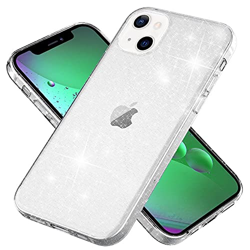 Kaliroo Glitzerhülle Durchsichtig kompatibel mit iPhone 13 Hülle, Bling Glitter Case Durchscheinend Anti-Gelb Stoßfest, Diamant Silikon Schutzhülle Pailletten Handyhülle Cover Etui, Farbe:Transparent von Kaliroo