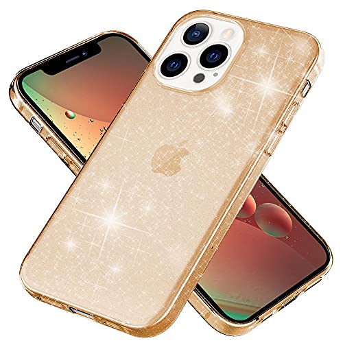 Kaliroo Glitzerhülle Durchsichtig kompatibel mit iPhone 13 PRO Hülle, Bling Glitter Case Durchscheinend Anti-Gelb Stoßfest, Diamant Silikon Schutzhülle Pailletten Handyhülle Cover, Farbe:Gold von Kaliroo