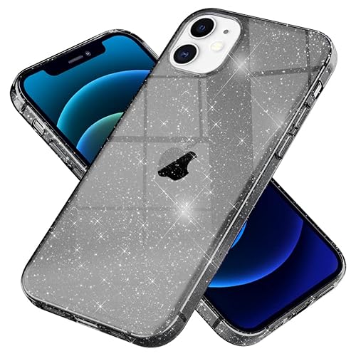 Kaliroo Handyhülle Glitzer kompatibel mit iPhone 12 Mini Hülle, Durchsichtige Diamant Silikon Schutzhülle Glitter Case, Ultra-Slim Cover Bling Handy-Tasche Strass Backcover Bumper, Farbe:Schwarz von Kaliroo