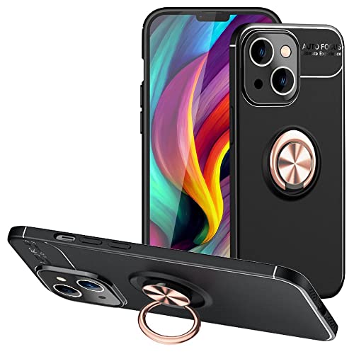 Kaliroo Mattierte Ringhülle kompatibel mit iPhone 14 Hülle, Drehbarer 360° Ring, Standfunktion Aufsteller Finger-Halter, Schwarze Silikon Schutzhülle rutschfest Kratzfest Stoßfest, Farbe:Rose Gold von Kaliroo